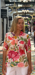 Yasmin Short sleeve pure cotton  shirt in french garden