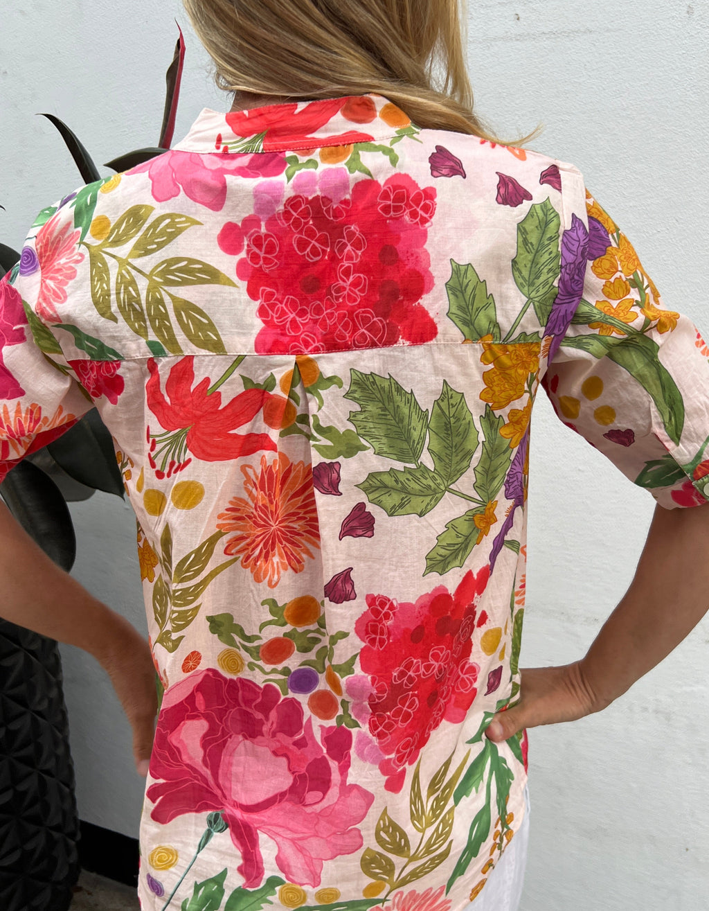 Yasmin Short sleeve pure cotton  shirt in french garden