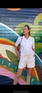 Yasmin Short sleeve Shirt in paisley white embroidered pure cotton