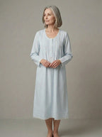 Beatrice Brushed Cotton Long Sleeve light blue Nightgown