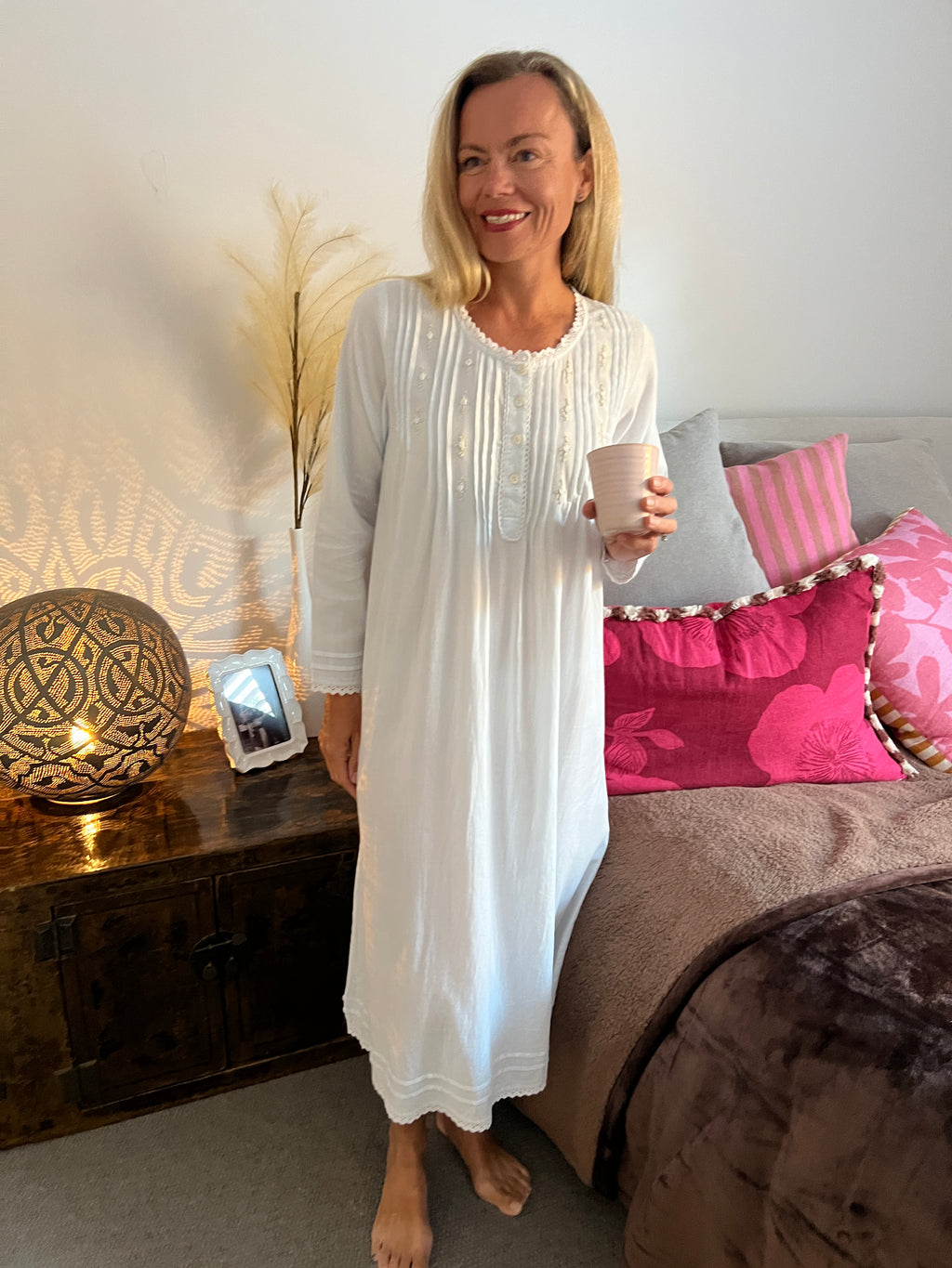 Beatrice Brushed Cotton Long Sleeve light blue Nightgown