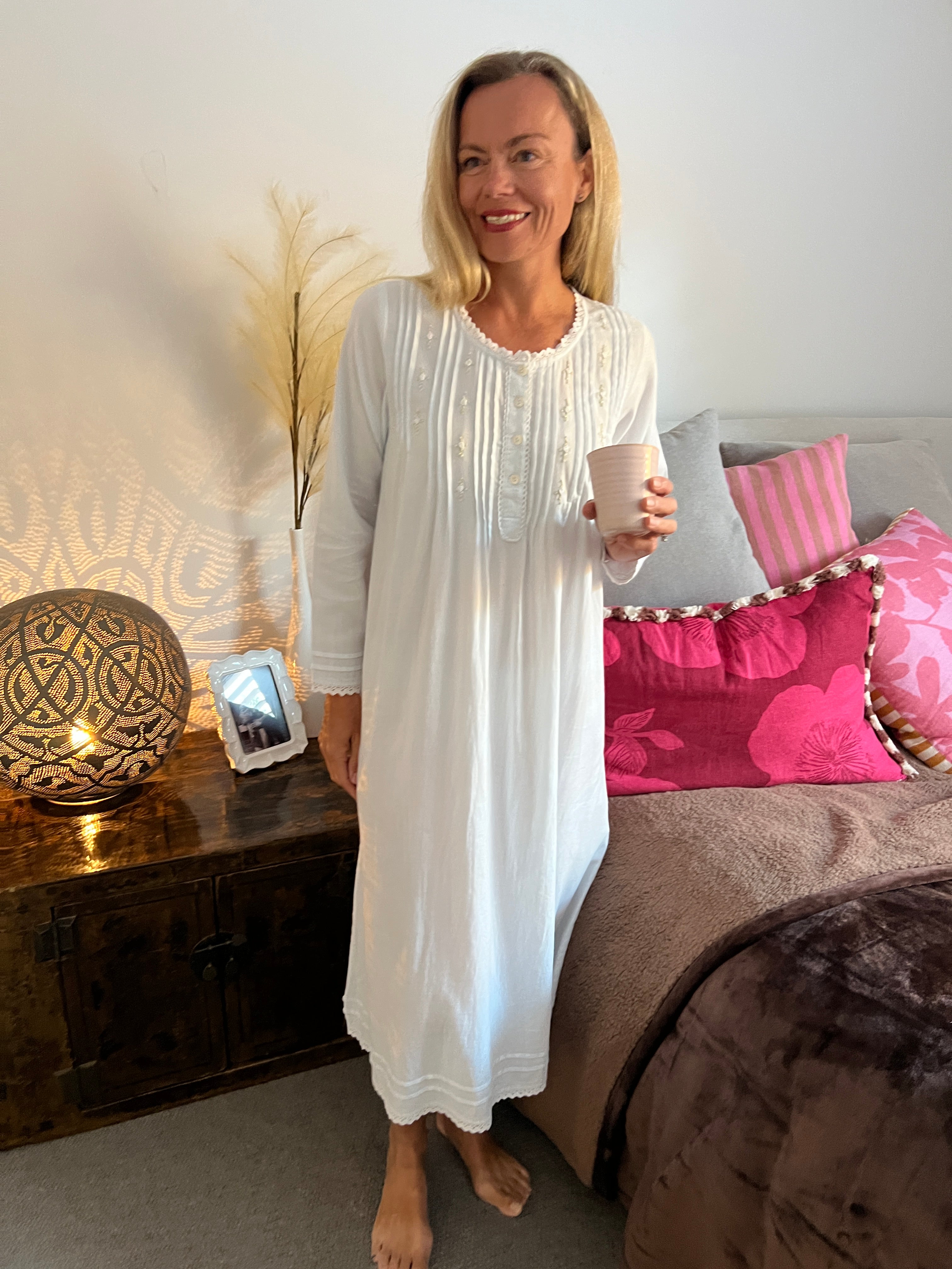 Beatrice Brushed Cotton Long Sleeve light blue Nightgown