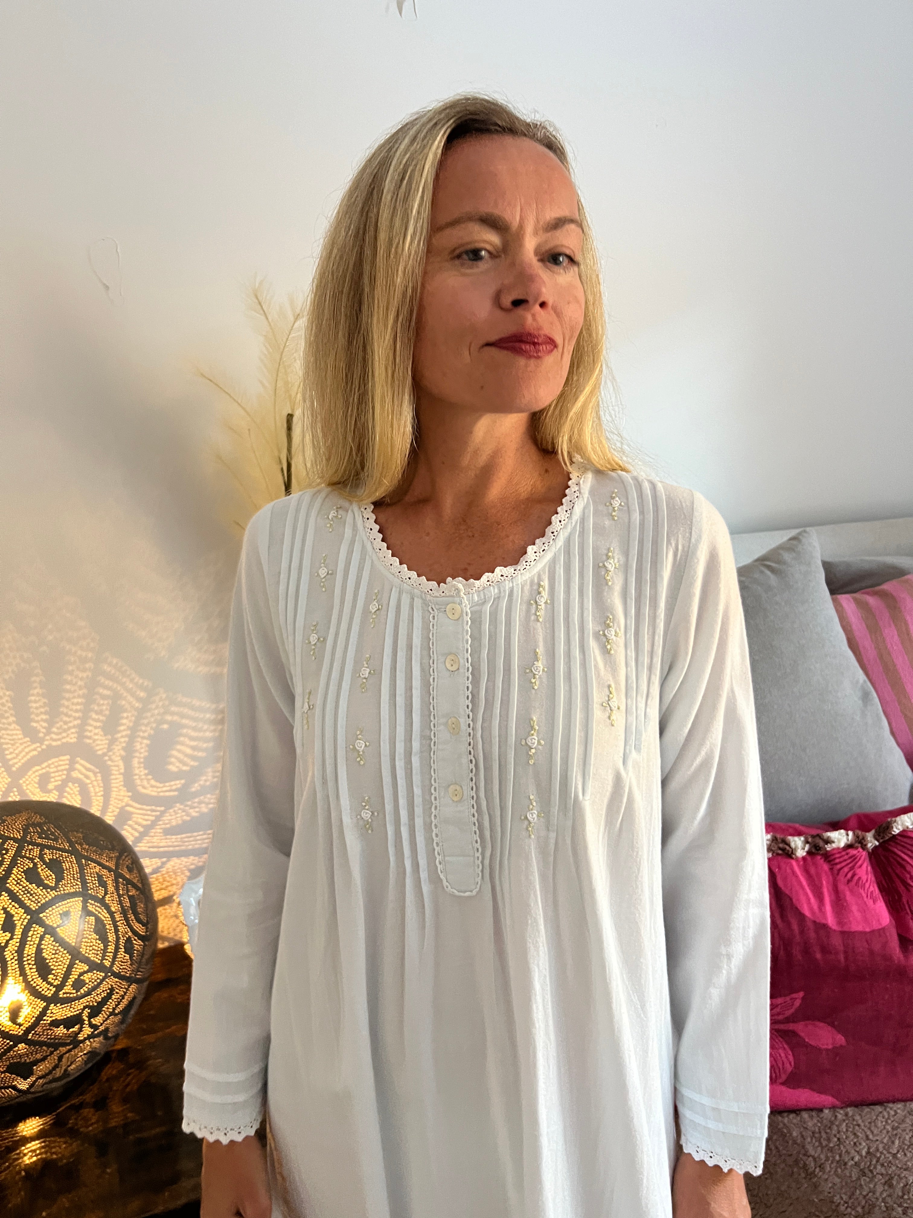 Beatrice Brushed Cotton Long Sleeve light blue Nightgown