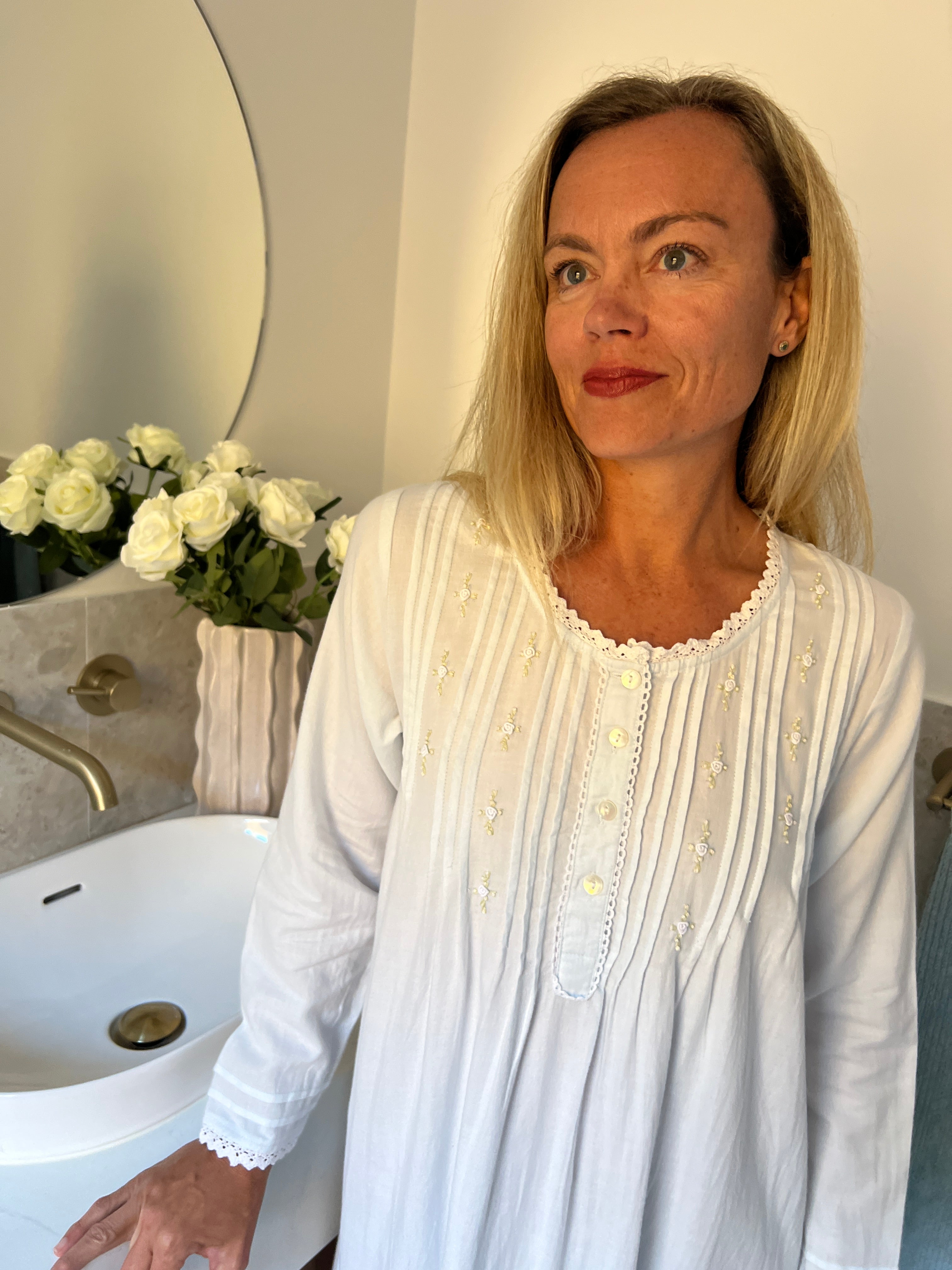 Beatrice Brushed Cotton Long Sleeve light blue Nightgown