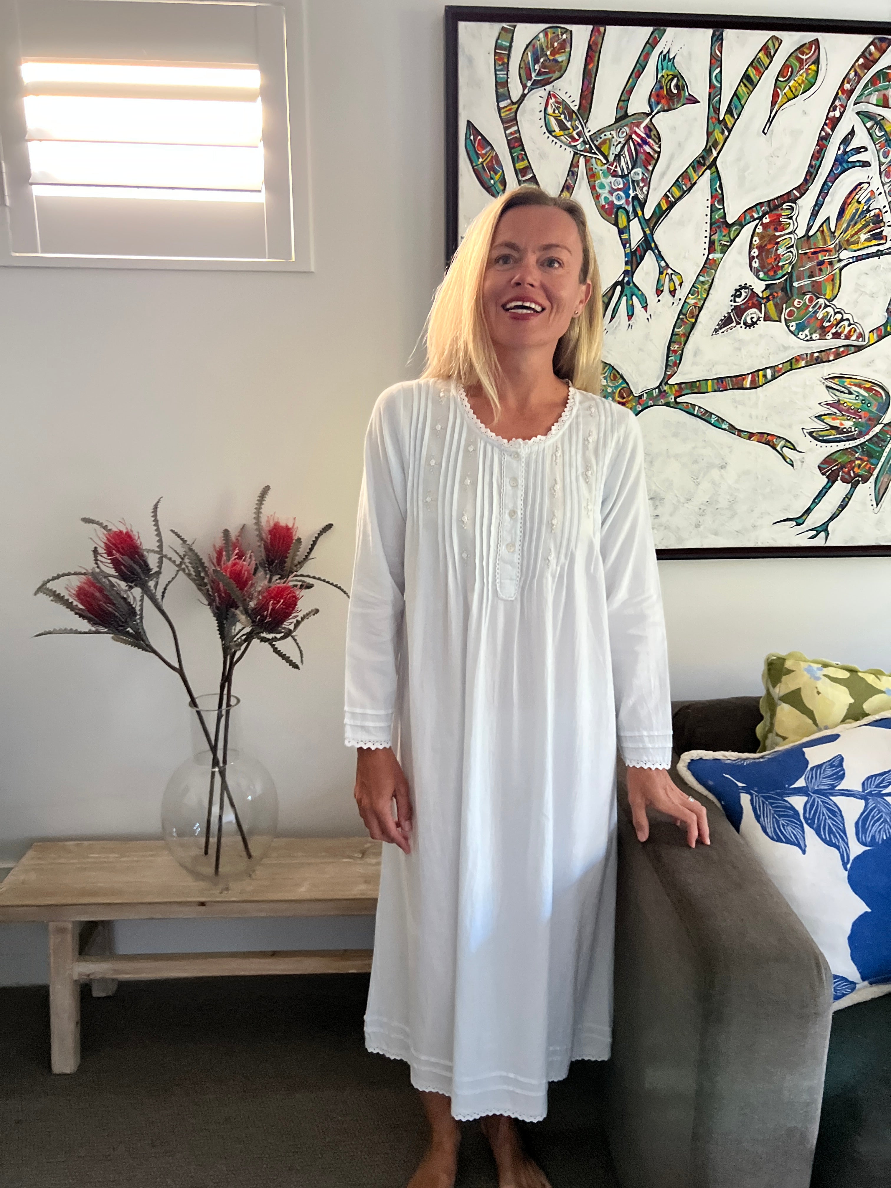 Beatrice Brushed Cotton Long Sleeve light blue Nightgown
