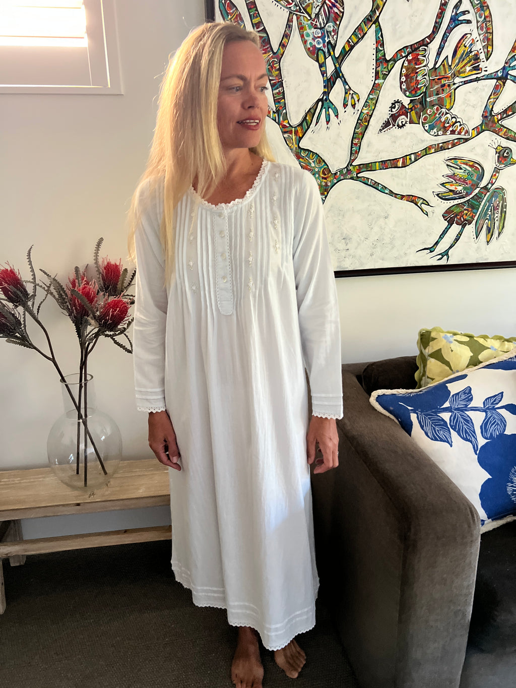 Beatrice Brushed Cotton Long Sleeve light blue Nightgown