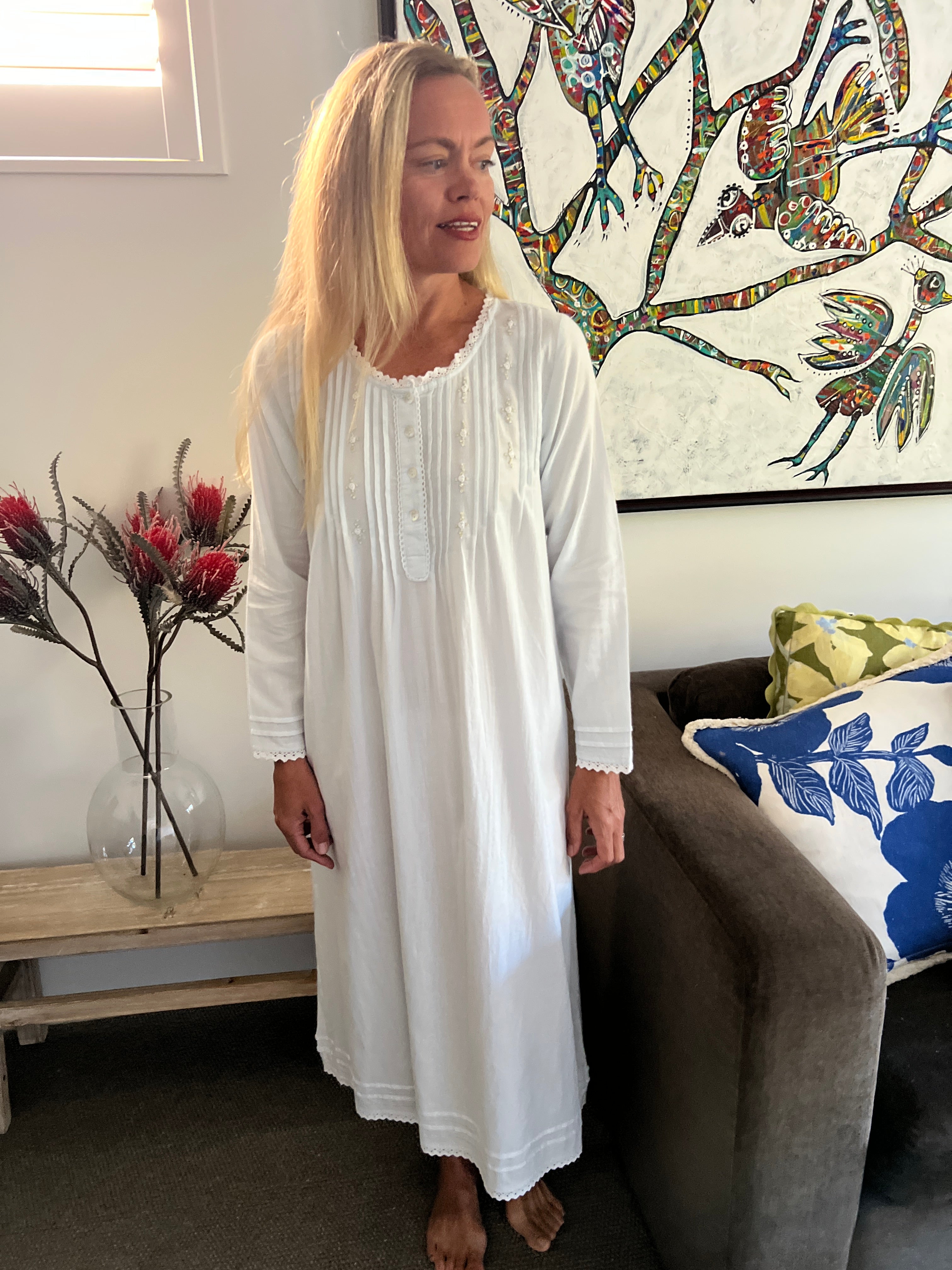 Beatrice Brushed Cotton Long Sleeve light blue Nightgown