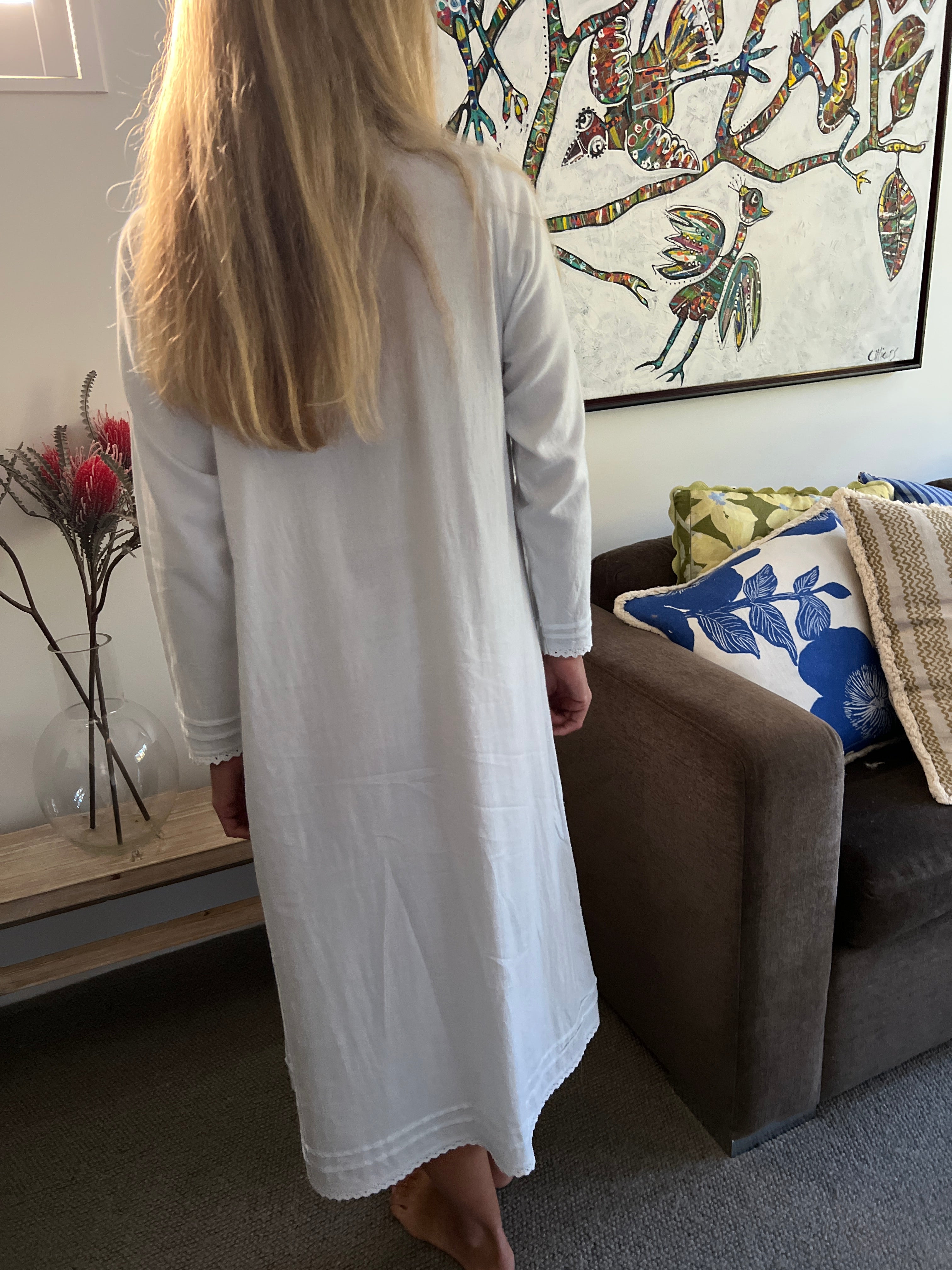 Beatrice Brushed Cotton Long Sleeve light blue Nightgown