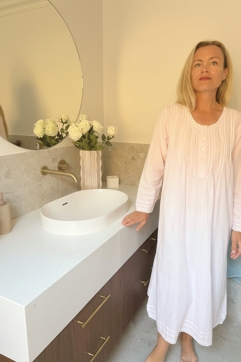 Beatrice Brushed Cotton Long Sleeve soft pink Nightgown