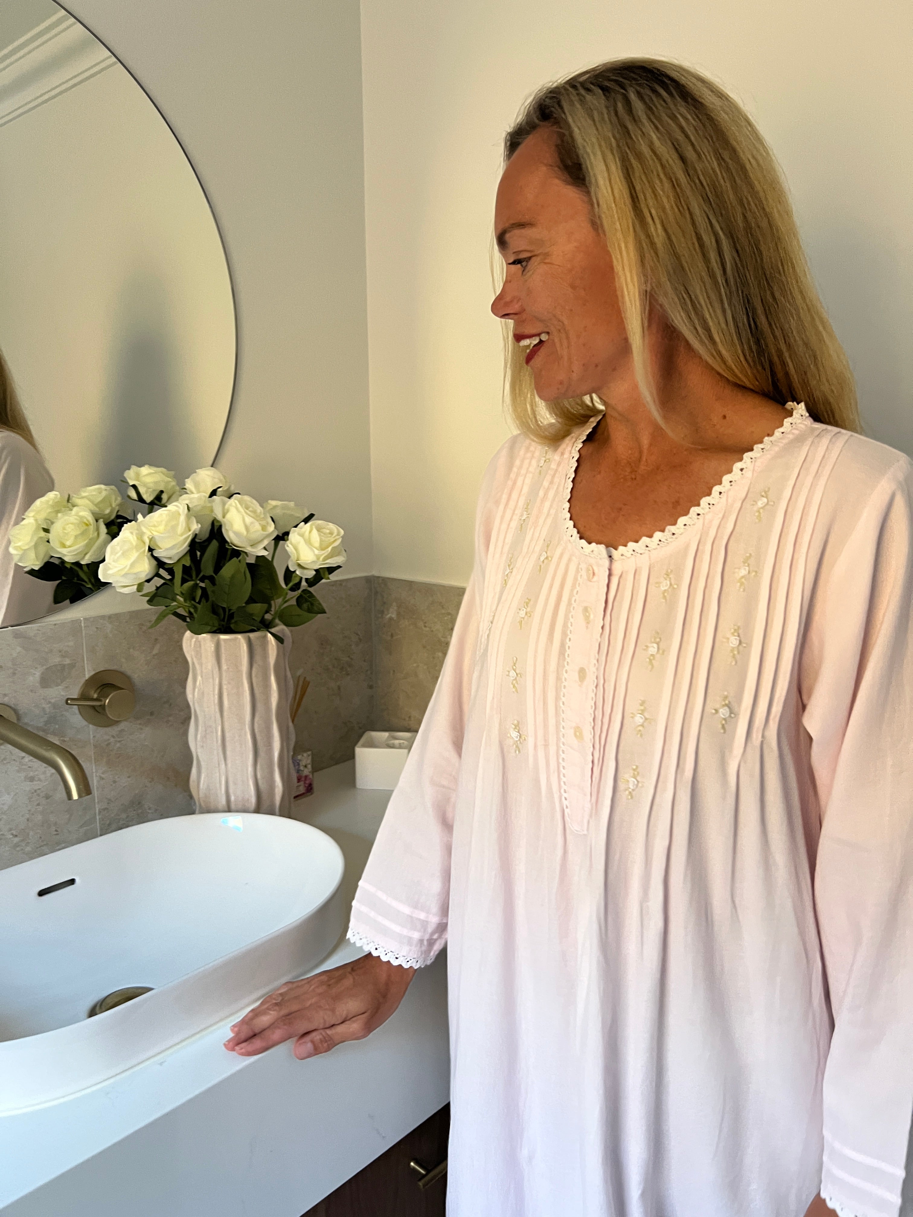 Beatrice Brushed Cotton Long Sleeve soft pink Nightgown