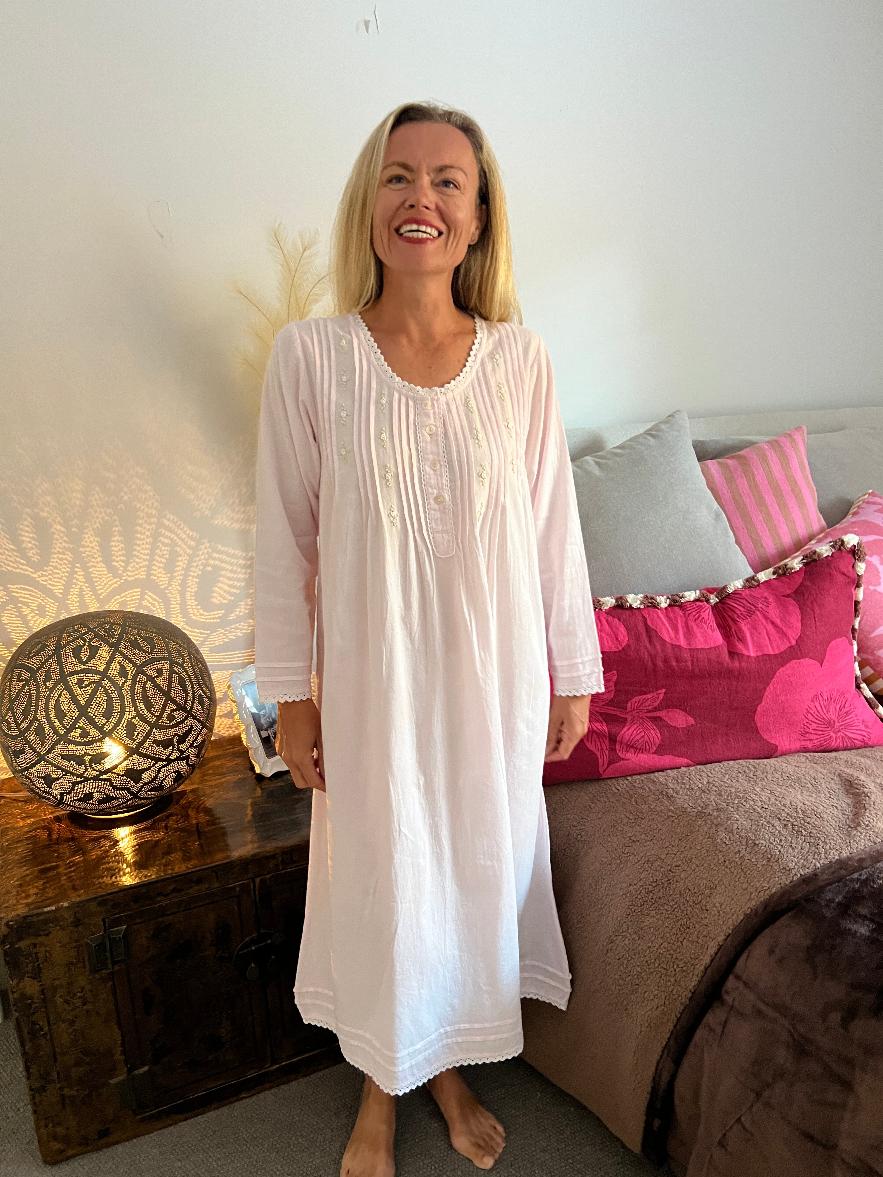 Beatrice Brushed Cotton Long Sleeve soft pink Nightgown