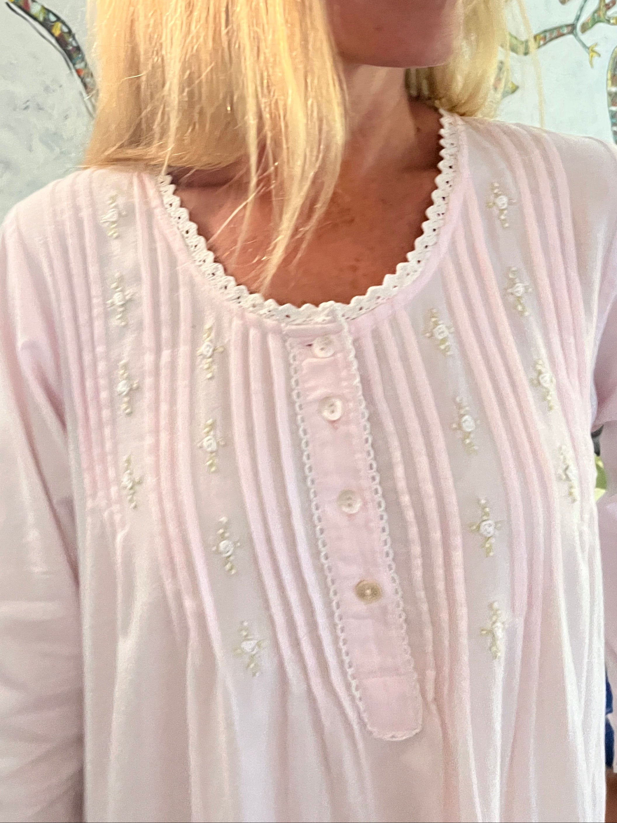 Beatrice Brushed Cotton Long Sleeve soft pink Nightgown
