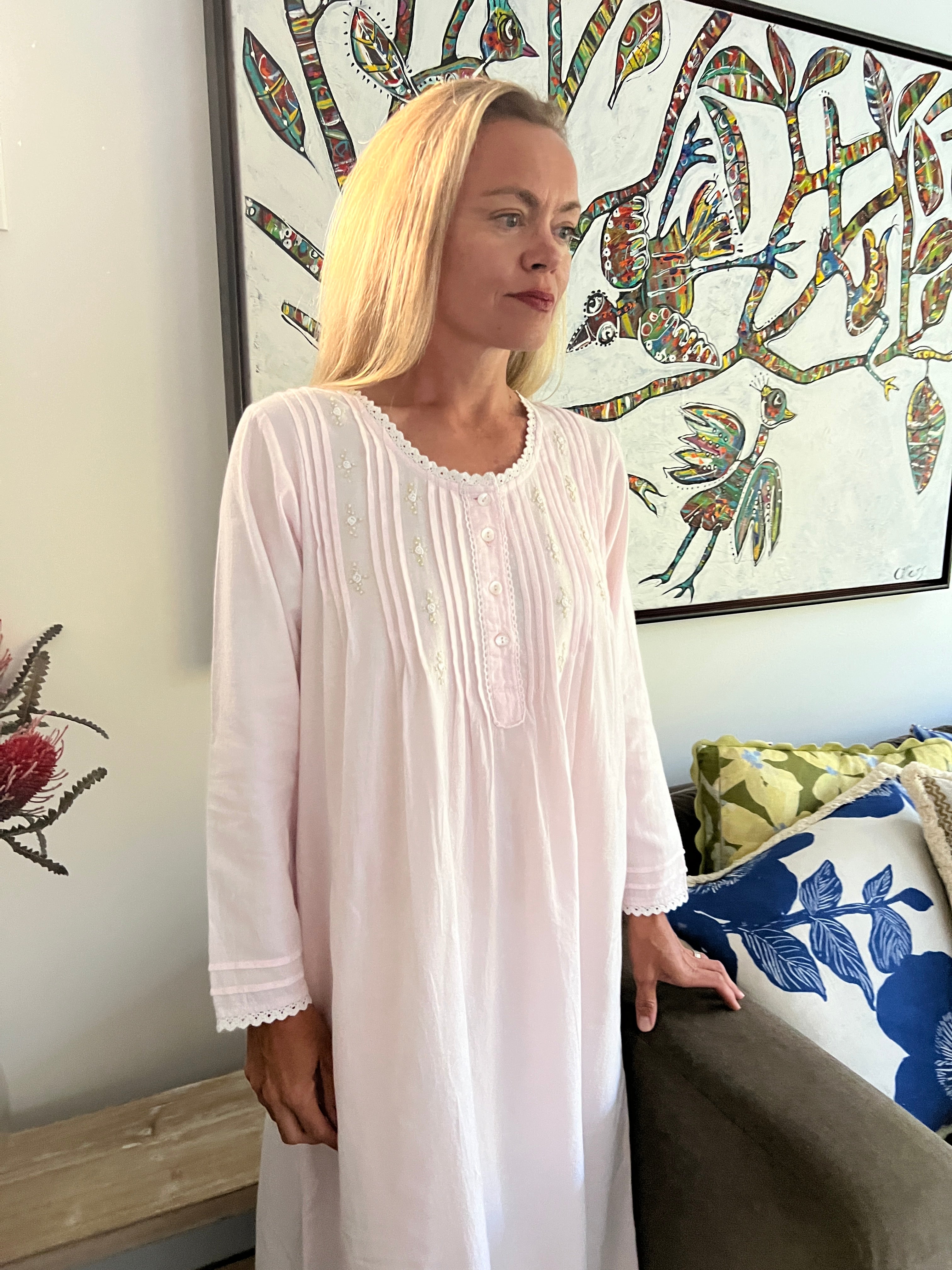 Beatrice Brushed Cotton Long Sleeve soft pink Nightgown