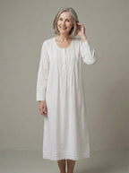 Beatrice Brushed Cotton Long Sleeve white Nightgown