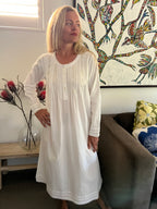 Beatrice Brushed Cotton Long Sleeve white Nightgown