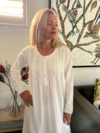 Beatrice Brushed Cotton Long Sleeve white Nightgown