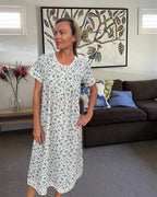 Betty in Blue Flower Pure Cambric Cotton Short Sleeve Nightie