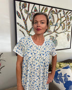Betty in Blue Flower Pure Cambric Cotton Short Sleeve Nightie