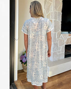 Betty in floral blue check Pure Cotton Short Sleeve Nightie