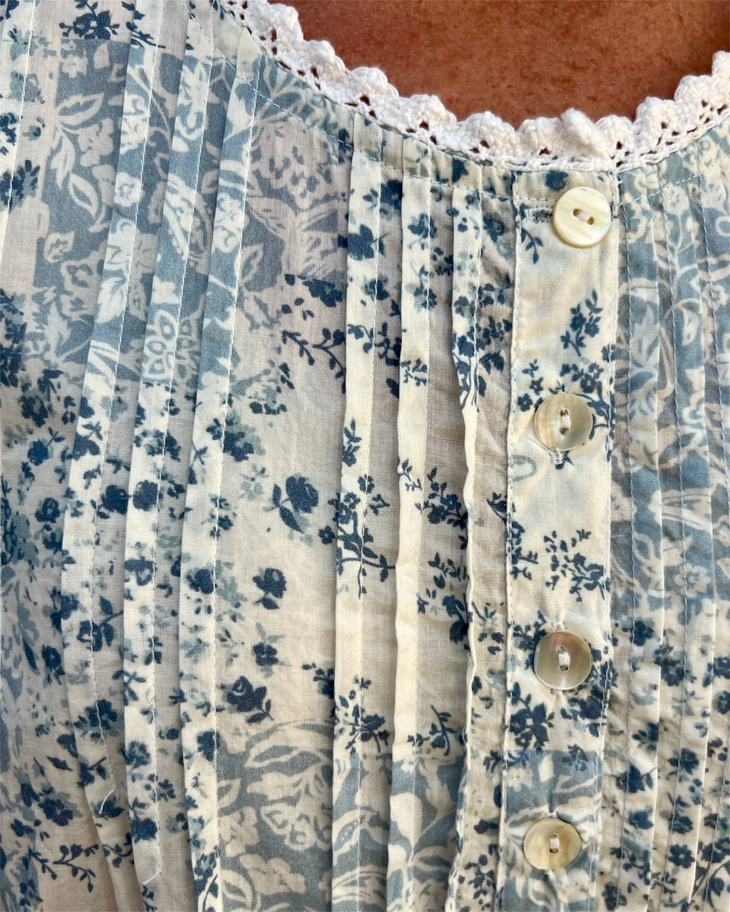 Betty in floral blue check Pure Cotton Short Sleeve Nightie