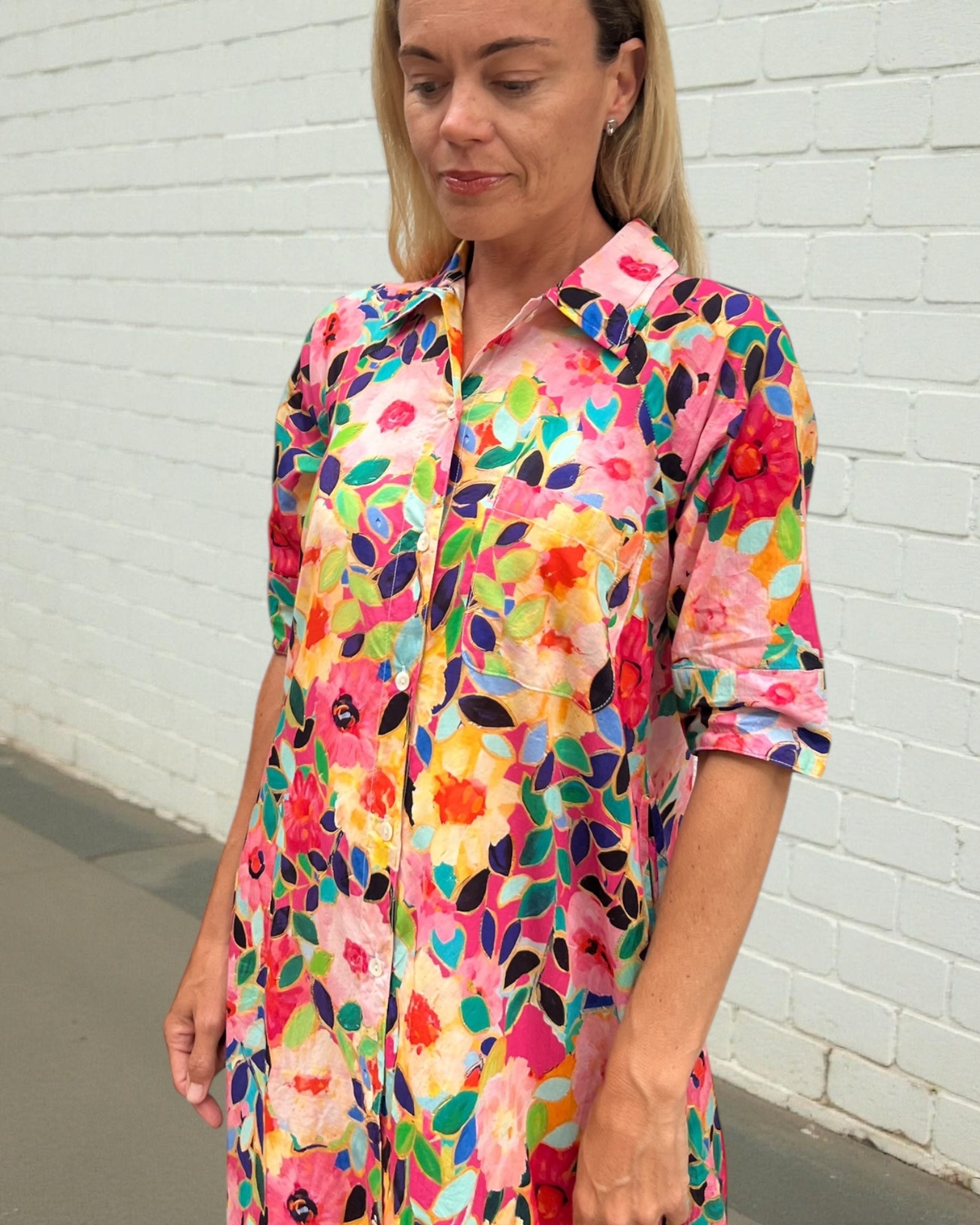 Brianna pure cotton shirt dress  in flower salad