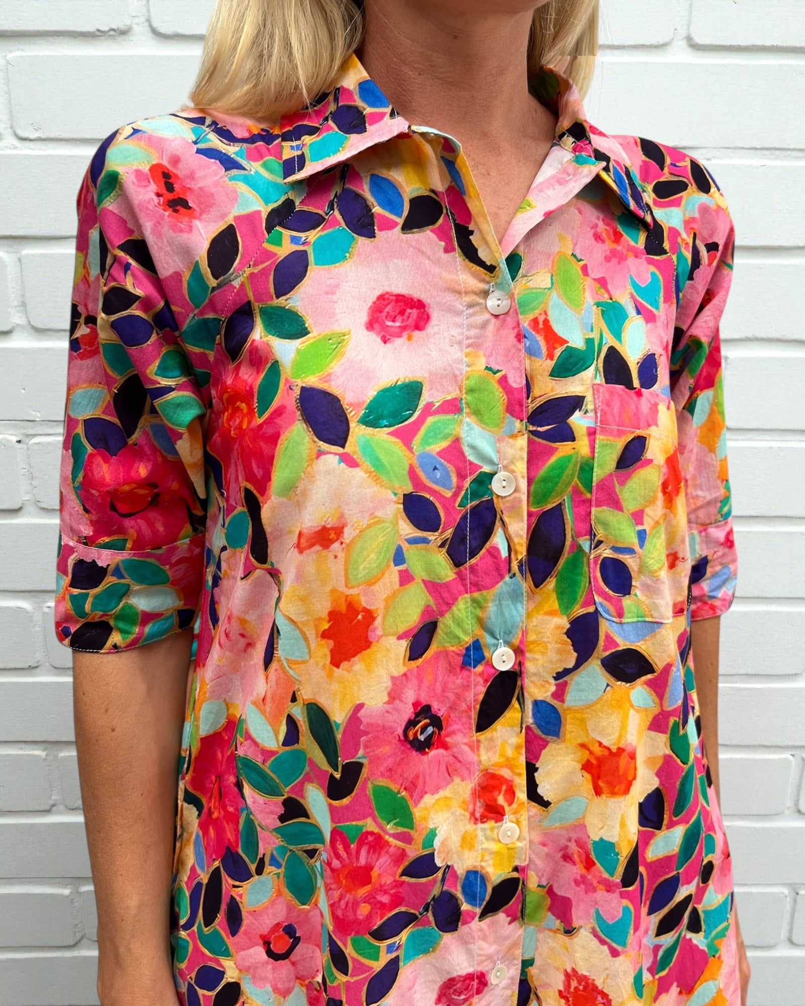 Brianna pure cotton shirt dress  in flower salad