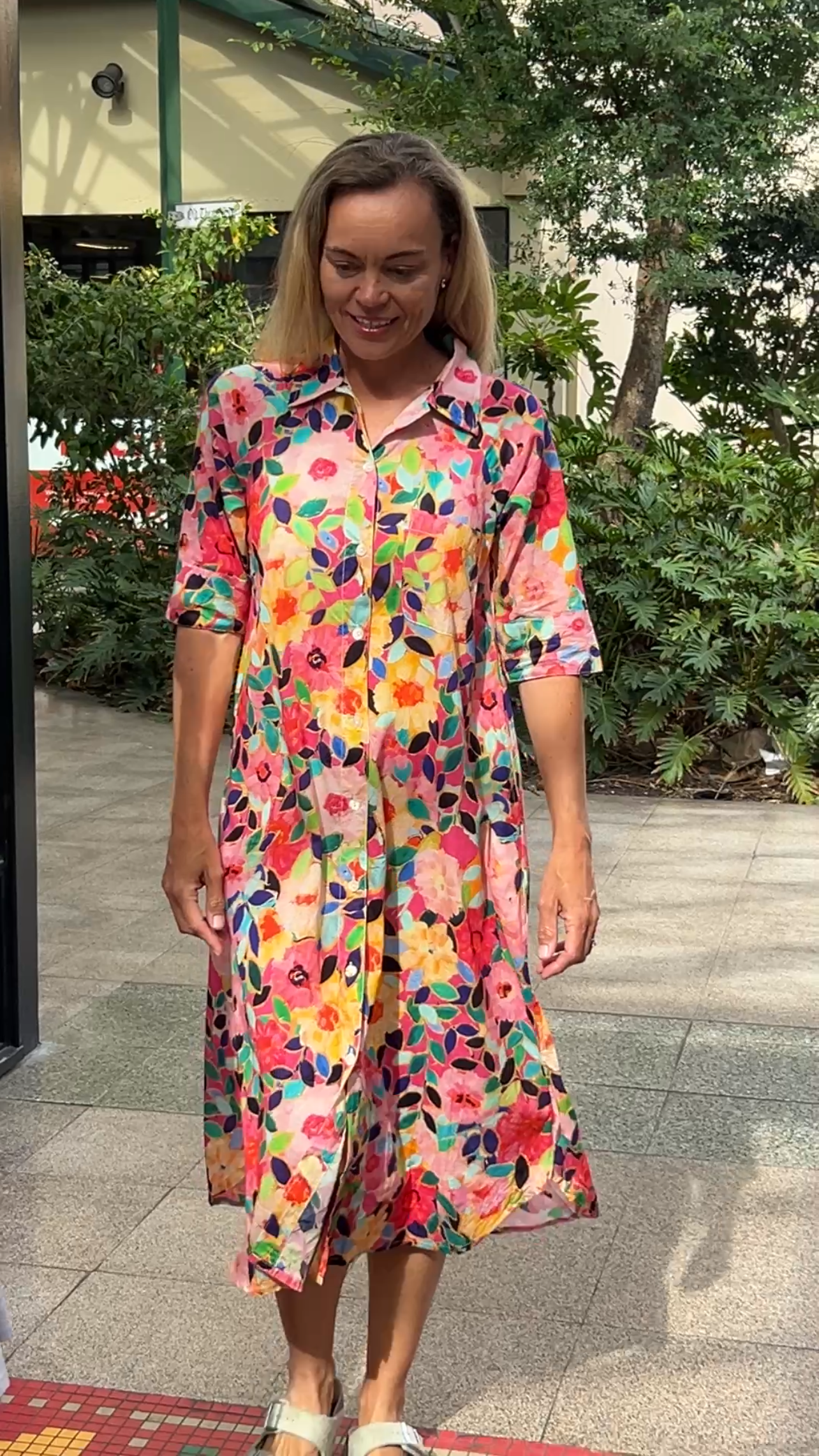 Brianna pure cotton shirt dress  in flower salad