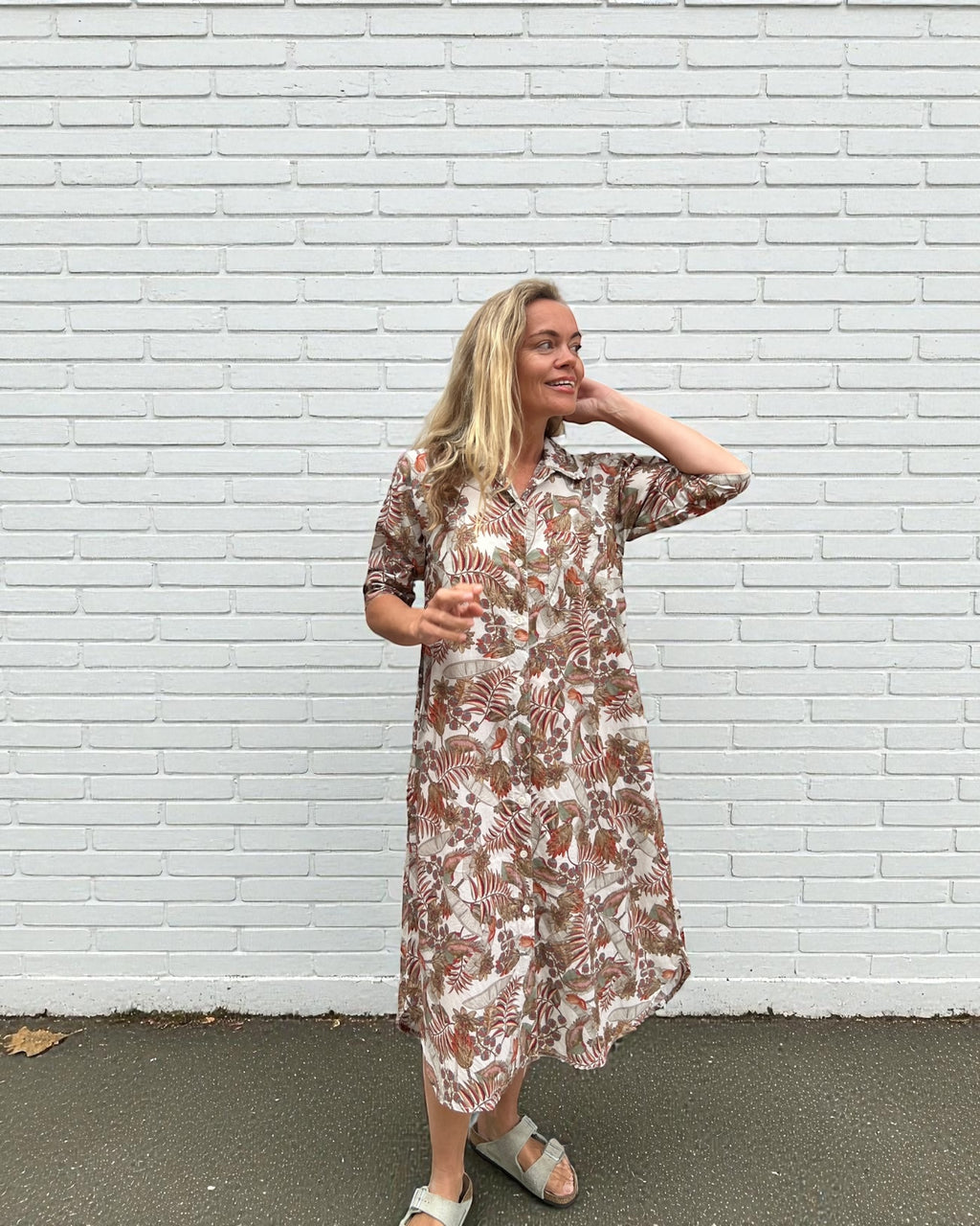 Brianna pure cotton shirt dress  in natural rainforest