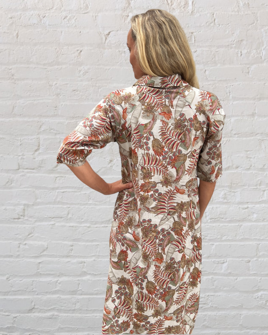 Brianna pure cotton shirt dress  in natural rainforest