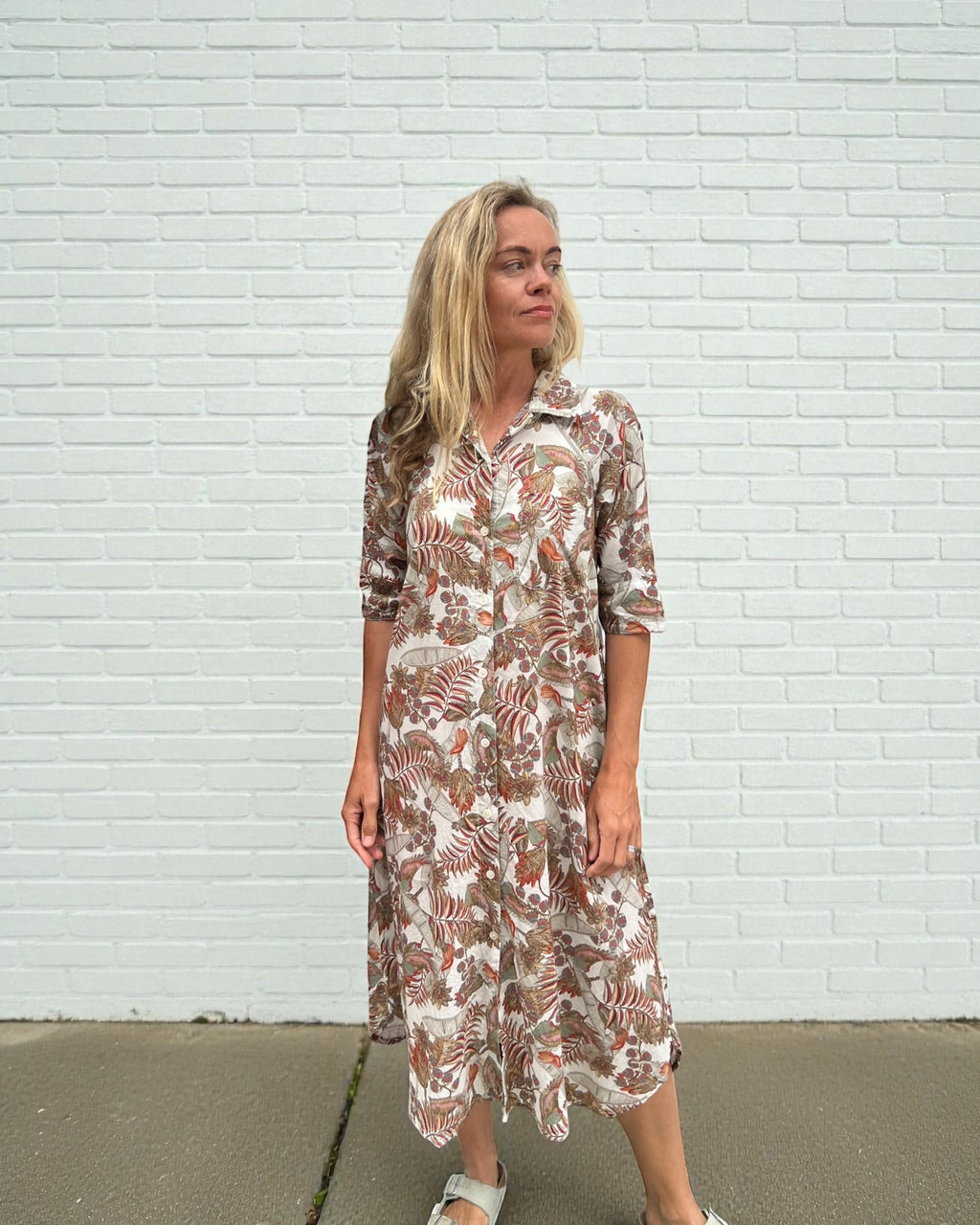 Brianna pure cotton shirt dress  in natural rainforest