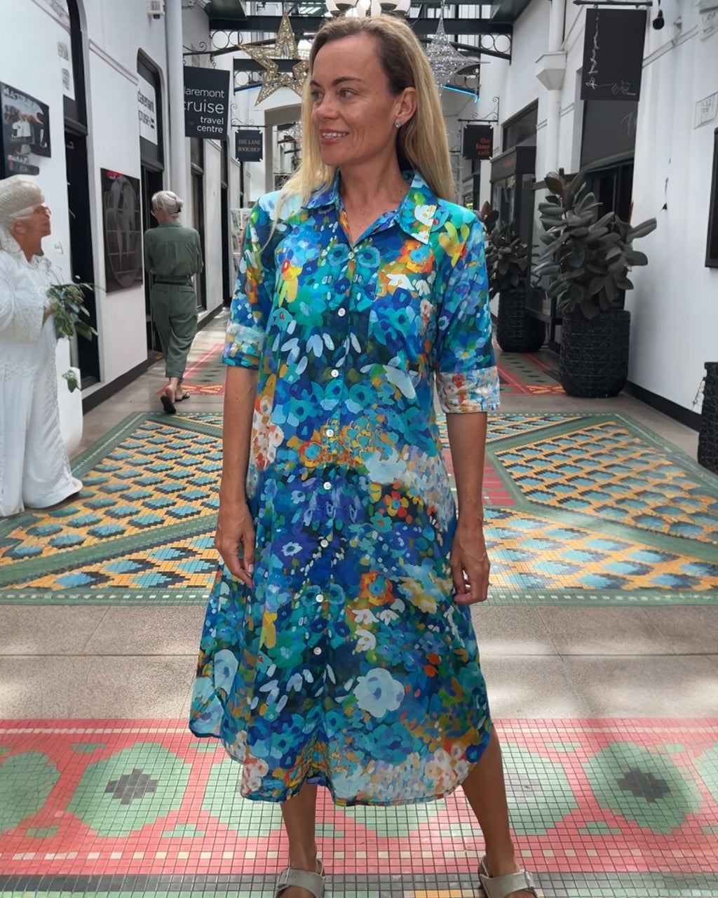 Brianna pure cotton shirt dress  in  our electric blue flowers