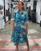Brianna pure cotton shirt dress  in  our electric blue flowers