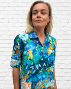 Brianna pure cotton shirt dress  in  our electric blue flowers