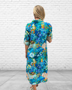 Brianna pure cotton shirt dress  in  our electric blue flowers