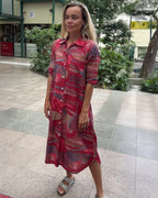 Brianna pure cotton shirt dress  in  red multi geometric print