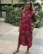 Brianna pure cotton shirt dress  in  red multi geometric print