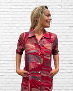 Brianna pure cotton shirt dress  in  red multi geometric print