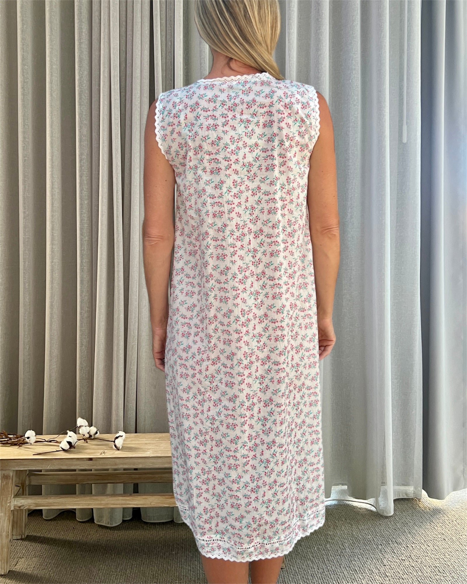 Brittany in miniature rose pure cotton sleeveless nightie