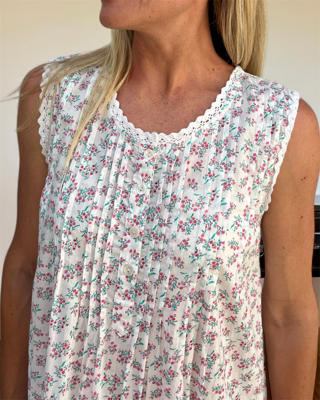 Brittany in miniature rose pure cotton sleeveless nightie