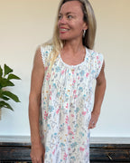 Brittany nightgown in fern flower cotton cambric, sleeveless