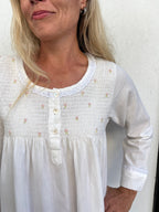 April Brushed Cotton Winceyette Shirred White Nightgown