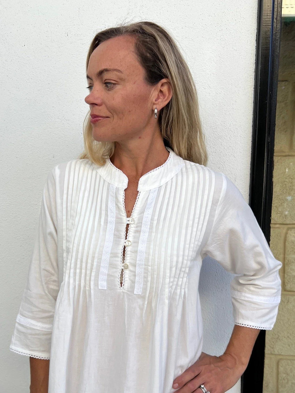 Josephine Brushed Cotton Winceyette Lace White Nightgown