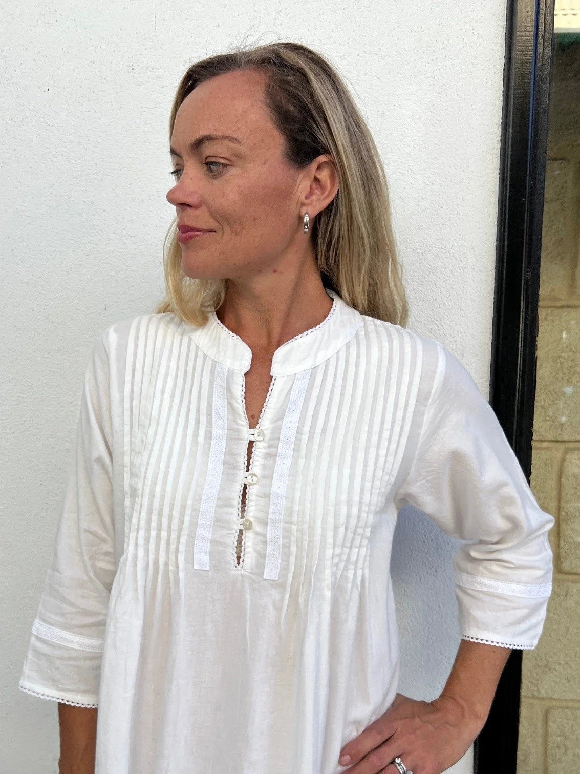 Josephine Brushed Cotton Winceyette Lace White Nightgown