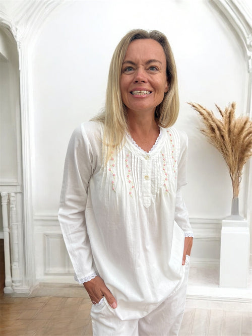 Anastasia Wincey Brushed Cotton Long Sleeve White PJ Set