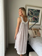 Harper in miniature rose Pure Cotton gathered V neck Nightie with lace straps