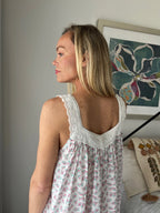 Harper in miniature rose Pure Cotton gathered V neck Nightie with lace straps