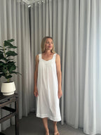 Harper White Pure Cotton gathered V neck Nightie with lace straps