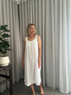 Harper White Pure Cotton gathered V neck Nightie with lace straps