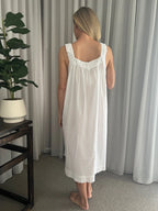 Harper White Pure Cotton gathered V neck Nightie with lace straps