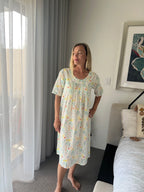 Libby Green Garden  Pure Cotton shift style Nightie with sleeve